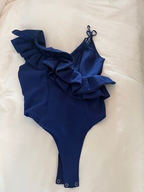 Tea n Cup Royal Blue Ruffled One-Piece Bodysuit